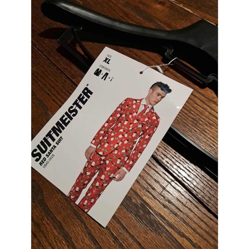 XL Suitmeister Red Santa Christmas Holiday Suit Red White Green 3 Piece Set